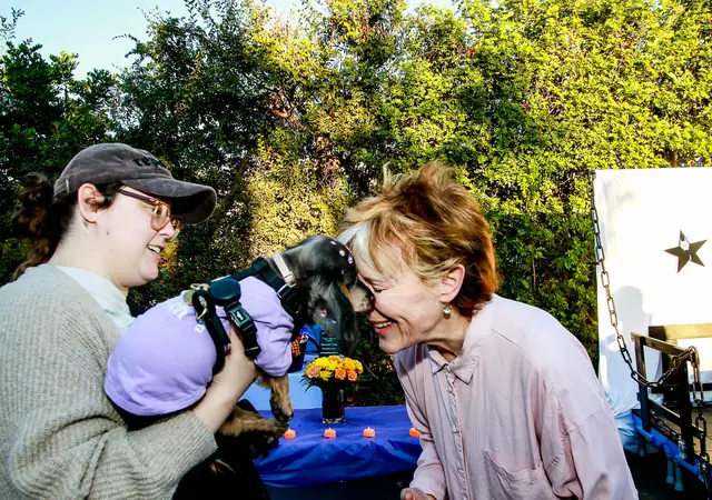 Guest nose to nose with a dog at the Community Howl